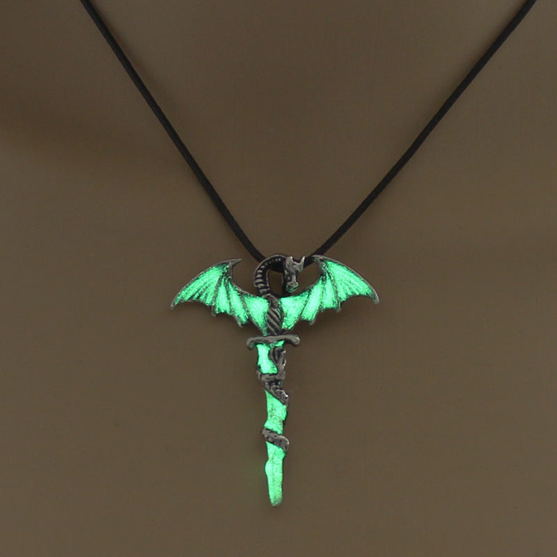 Fashion Trendy Men's Domineering Luminous Flame Dragon Necklace