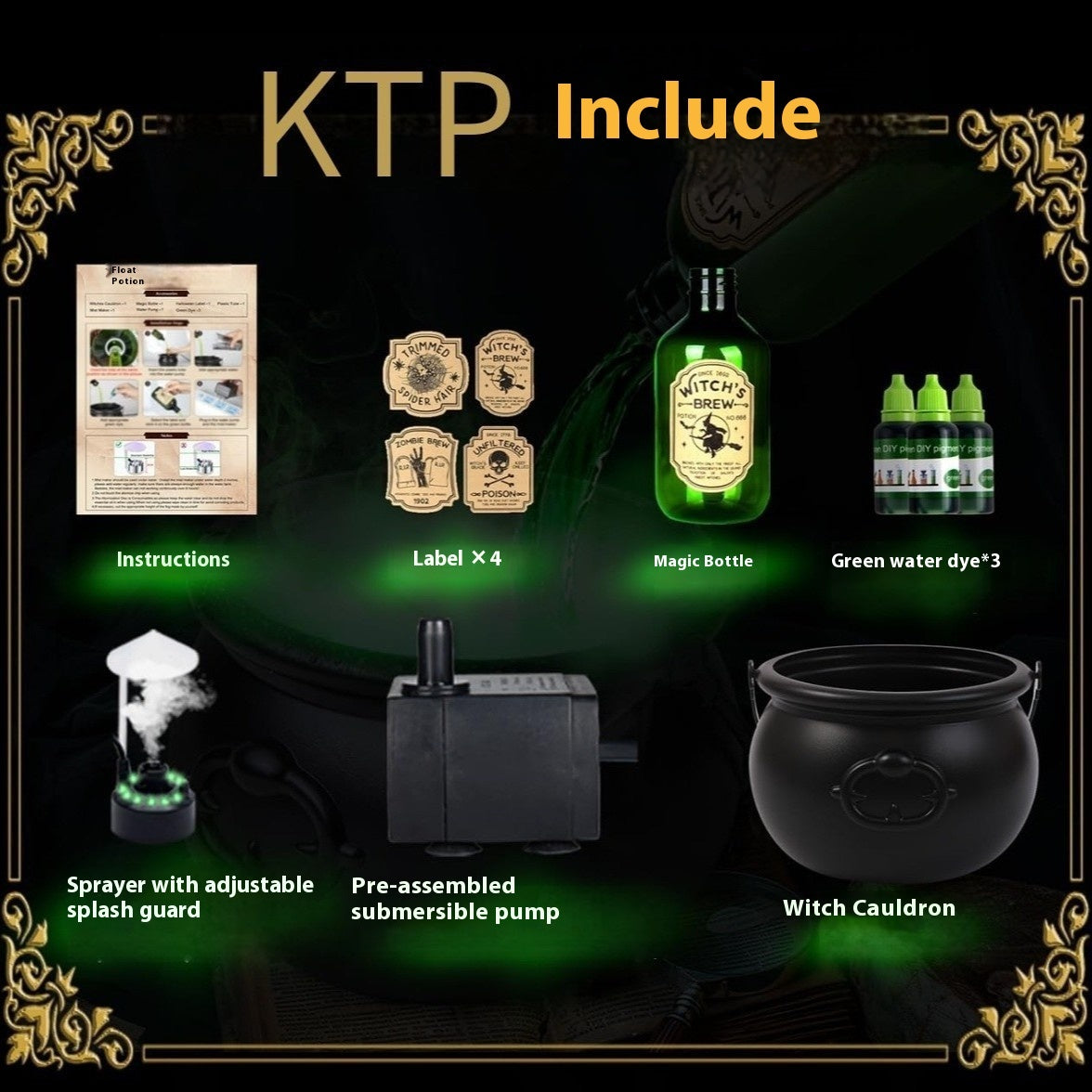 Halloween Black Wizard Bowl Magic Float Bottle And Diffuser Indoor Home Bar Magic Party Horror Ghost Props Halloween Decoration