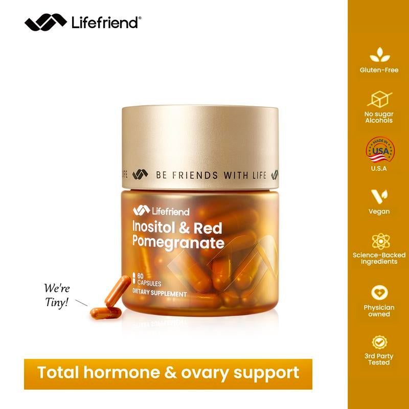 Lifefriend PCOS Supplement for Women - Myo-Inositol & D-Chiro Inositol 40:1 Pomegranate PQQ & L-Ergothioneine - Fertility Hormonal Balance & Ovarian Health Support - 60 Vegan Capsules