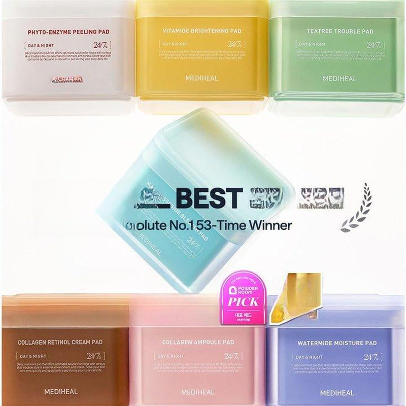 Mediheal Collagen Ampoule Toner Pad Firming Vegan Pads with Collagen & Ceramide for Wrinkle Care K Beauty 100 Pads Jar