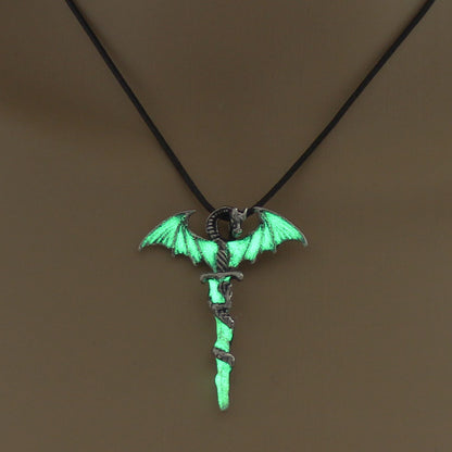 Fashion Trendy Men's Domineering Luminous Flame Dragon Necklace