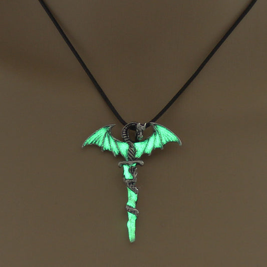 Fashion Trendy Men's Domineering Luminous Flame Dragon Necklace
