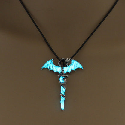 Fashion Trendy Men's Domineering Luminous Flame Dragon Necklace