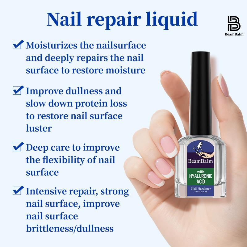BEAMBALM Hyaluronic Acid Nail Hardener 11Ml - Dermatologist Tested Serum with Keratin & Bamboo Extract for Damaged Nails - Get Glassy Hard as Nails in 2 Weeks - Smooth Repair Manicure