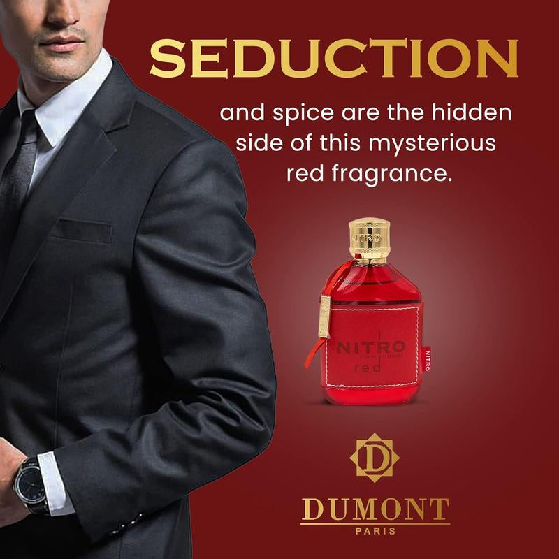 DUMONT NITRO RED - 3.4Oz - Eau De Parfum - Luxury Perfume for Men - Fruit, Woody, Floral & Masculine Fragrance - Long Lasting Cologne Mist & Body Spray - for Him