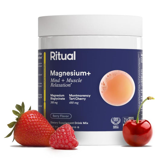 Ritual Magnesium+ Drink Mix Supplement with Tart Cherry - 30 Servings, 300Mg Magnesium Bisglycinate & 480Mg Montmorency Tart Cherry, Sugar-Free Berry Flavor