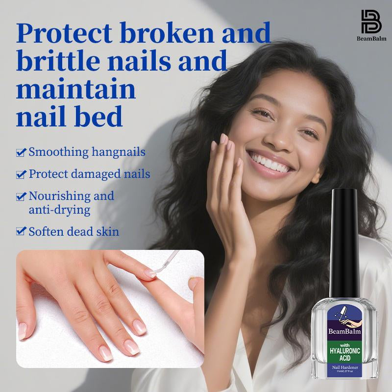 BEAMBALM Hyaluronic Acid Nail Hardener 11Ml - Dermatologist Tested Serum with Keratin & Bamboo Extract for Damaged Nails - Get Glassy Hard as Nails in 2 Weeks - Smooth Repair Manicure