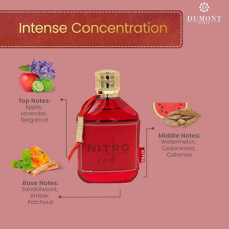 DUMONT NITRO RED - 3.4Oz - Eau De Parfum - Luxury Perfume for Men - Fruit, Woody, Floral & Masculine Fragrance - Long Lasting Cologne Mist & Body Spray - for Him
