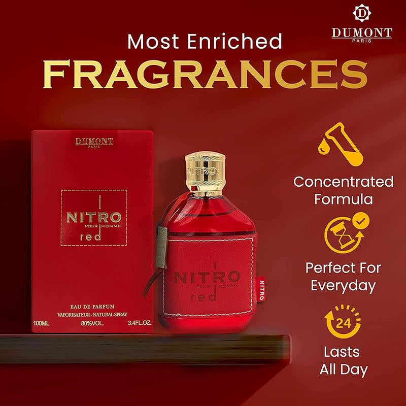 DUMONT NITRO RED - 3.4Oz - Eau De Parfum - Luxury Perfume for Men - Fruit, Woody, Floral & Masculine Fragrance - Long Lasting Cologne Mist & Body Spray - for Him