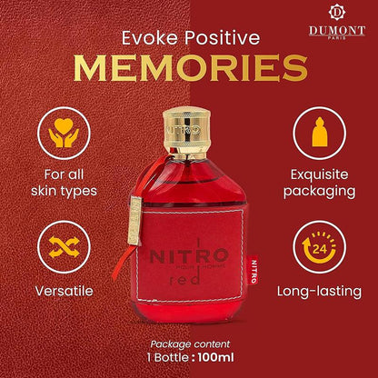 DUMONT NITRO RED - 3.4Oz - Eau De Parfum - Luxury Perfume for Men - Fruit, Woody, Floral & Masculine Fragrance - Long Lasting Cologne Mist & Body Spray - for Him